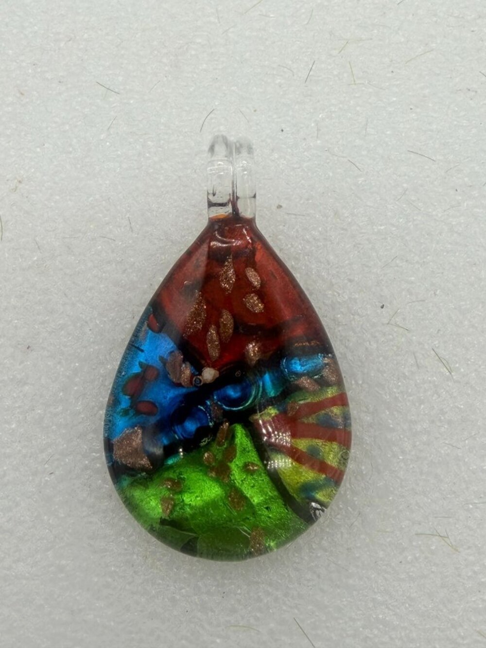 Beautiful Hand Blown Dichroic Glass Tear Drop Shaped Pendant